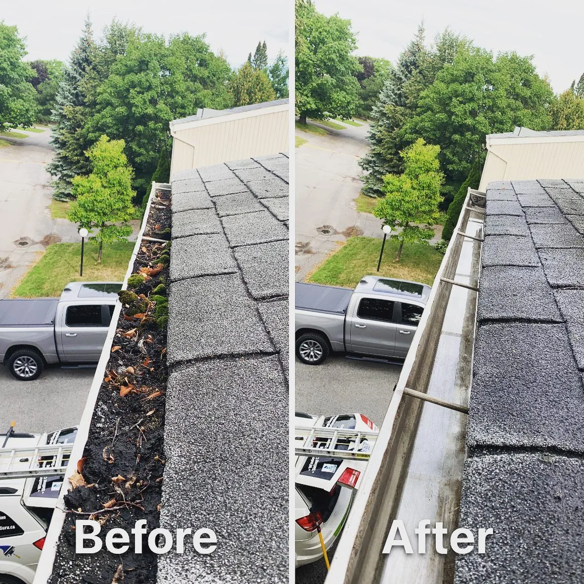 Before and After Gutter Cleaning in Brantford Ontario. Cheap gutter cleaning brantford